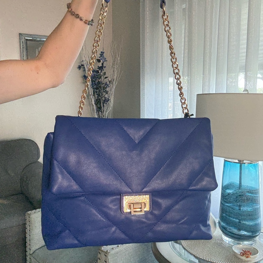 Morgan & Co. Blue Quilted Shoulder Bag with Gold Accents